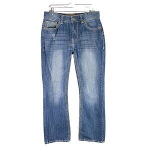 Mens Rock & Roll Cowboy Mid-Rise Bootcut Blue Denim Jeans Distressed Size 32X32